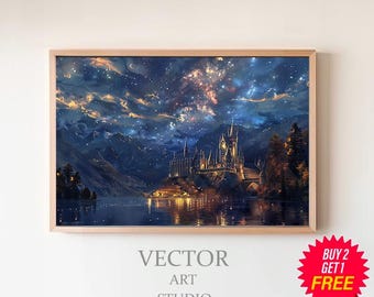 Zauberer inspiriertes Poster, Vintage Zaubererschule, Zauberwelt, Van Gogh Gemälde, Vintage Schloss, druckbare Dekoration, Wandkunst