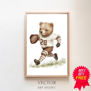 Bear Playing Football Art Print Nursery Football Decor Nursery Sports Art Kids Room Art Football Bespoke Littles Football Nursery Bear Art