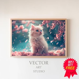 Weiße Baby Katze Clipart Kinderzimmer Dekor Baby Kitten Flauschiges Baby Kätzchen Niedliches Baby Tier Katze Wandkunst Digital Download