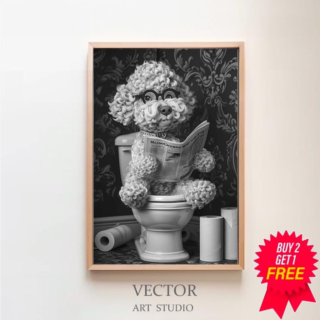 Lustiger Cockapoo Hund Wand Kunst Druck - Süßer Hund Auf Toilette A4 Badezimmer Dekor Ungerahmt Gemälde Kunstwerk Wandkunst, A4 UNGERAHMT DRUCK Wanddekoration