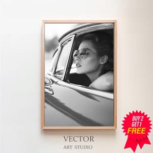Black and White Fashion Print, Feminist Poster, Classic Car Print, Retro Wall Art, Luxury Wall Decor, Digital Download, Teen Girl Room Decor