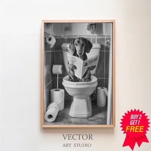 Dachshund Wall Art, Funny Bathroom Decor, Dachshund Dog in Toilet, Animal in toilet, Dog Art, Dachshund Gift, Petshop Art, Digital Download