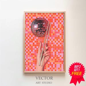 Disco Ball Chopsticks Print | Funky Disco Ball Decor Disco Ball Poster, Indie Room Decor, Trendy Retro Wall Art, Y2K Decor, Preppy Wall Art