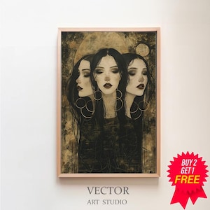 Hecate Triple Moon Goddess Fine Art Giclee Witchcraft, Wicca Pagan Luna Vintage Painting, Ancient Esoteric Art, Hekate Witchy Artwork