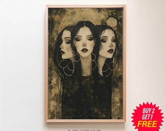 Hecate Triple Moon Goddess Fine Art Giclee Witchcraft, Wicca Pagan Luna Vintage Painting, Ancient Esoteric Art, Hekate Witchy Artwork