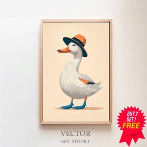 Silly Goose Wall Art Goose with Flower Hat Illustration Cute Goose Poster Neutral Girl Nursery Decor Goose Printable Blue Girls Room Print