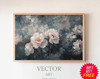 Moody Floral Frame Tv Art | Dark Academia Abstract Flowers | Vintage Botanical Frame Tv Art | Vintage Frame Tv Art Antique Flowers