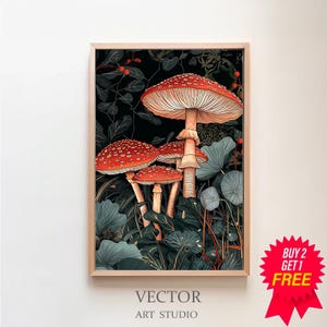 William Morris Inspired Mushroom Art Print, Mushroom Print, Botanical Wall Decor, Moodie art, Poster Nature Living Room Art, Forest Wall Art