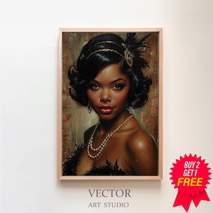 Vintage Portrait Flapper Girl | 1920s Subculture | Printable Art | Black Female | Fine Art | Digital Download | Black Flapper Girl