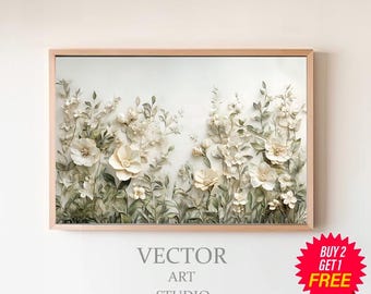 3D Frame Tv Art Wildflowers | Digital Download Samsung Frame Tv Art Textured Flower Field | Neutral Colored Spring Floral Art for Tv
