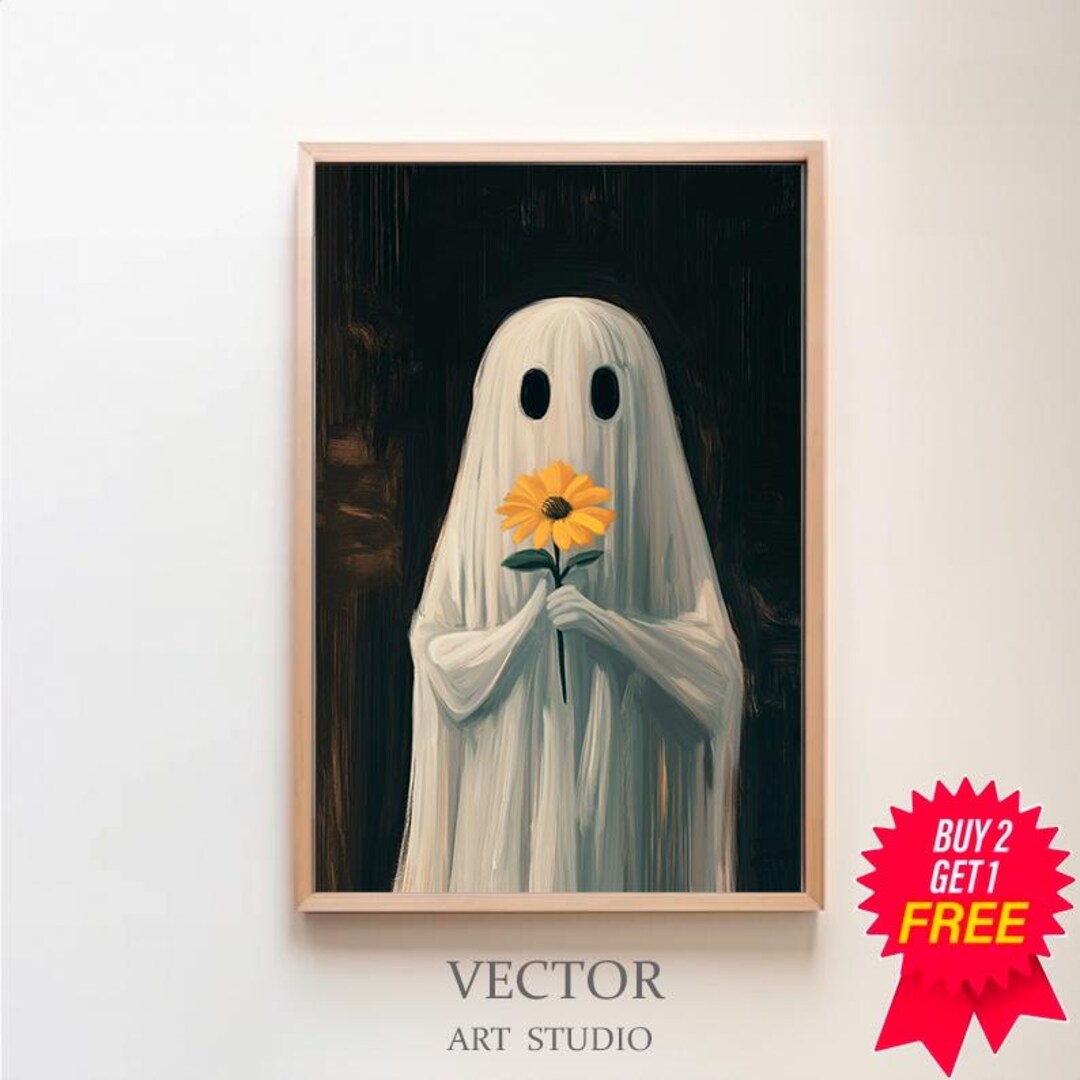 Wall Flower Ghost Poster, Sheeted Ghost Art Print, Cute Little Ghost ...