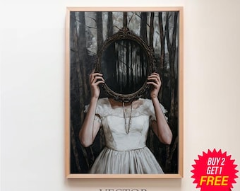 Spiegel Hexe Wand Kunst viktorianischer Kunst Poster Druck, dunkel Gothic Ölgemälde, sofortiger Download druckbare Dark Academia Goth, witchy Dekor
