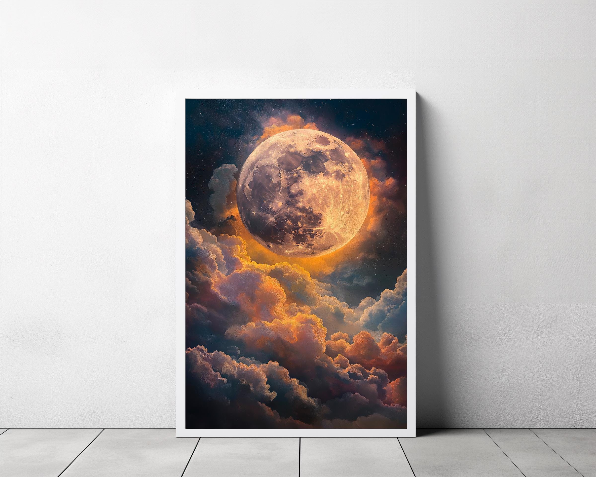 Enchanting Celestial Moon Art Print - Vintage-inspired - Dark