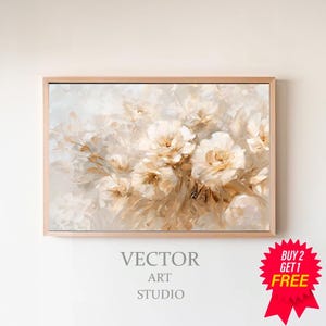 Vintage Flowers Frame TV Art, Valentines Day Floral Oil Painting, Neutral Beige Victorian Home Decor, Spring Botanical TV Art