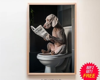 Weimaraner auf der Toilette, Badezimmer Bilder, Digitaler Download, Weimaraner Bild Bad, Hund Geschenk, Wanddeko Badezimmer, zabawny obraz psa