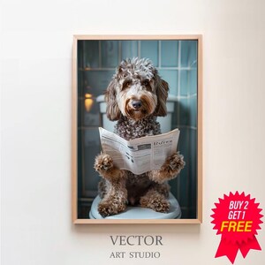Labradoodle auf Toilette und liest Zeitung,Badezimmer Bild, Badezimmer Deko, Labradoodle Geschenk,Einrichtung Ideen Badezimmer,Funny Picture