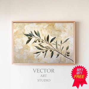 Olive Branch Painting | Olive Tree Botanical Art | Muted Colours| Collection &#39;Botanique&#39; by ARTEDYA | Samsung Frame TV Art