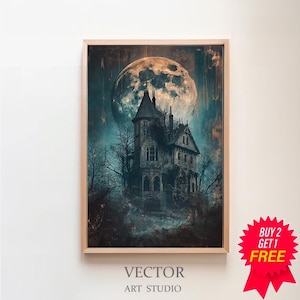 Halloween Vintage Print Haunted House Wall Art Dark Academia Print Spooky House Printable Art Art Print Halloween Poster Digital Download
