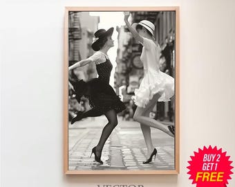 Vintage Women Dancing Wall Art, Retro Women Fashion, Chic Ladies Posing, Black and White Print, Feminist Wall Decor, Vintage Photo