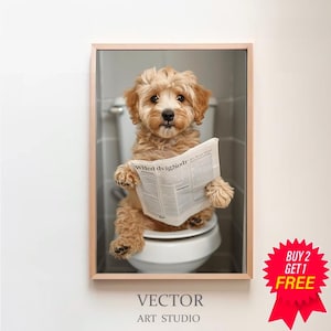 Cockapoo Wall Art, Funny Bathroom Decor, Cockapoo in Toilet, Animal in toilet, Petshop Art, Printable Digital Download, Dog Art, Dog Gift