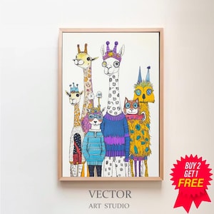 Colorful Safari Animals Nursery Wall Art, Kids Room Decor, Animal Friends Poster, Printable Art, Bright Playroom Decor, Baby Room Gift