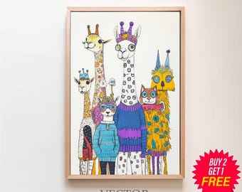 Colorful Safari Animals Nursery Wall Art, Kids Room Decor, Animal Friends Poster, Printable Art, Bright Playroom Decor, Baby Room Gift