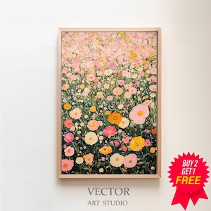 Gustav Klimt Blumen Garten rosa und grün Wand Kunst Druck Poster gerahmt Kunst Geschenk, digitaler Download