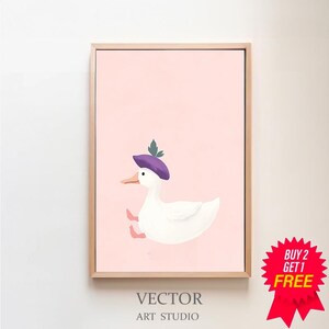 Silly Goose Wall Art, Cute Goose Poster, Girl Nursery Decor, Farm Animal Printable, Geese and Flowers, Children's Room Print, Goose Theme