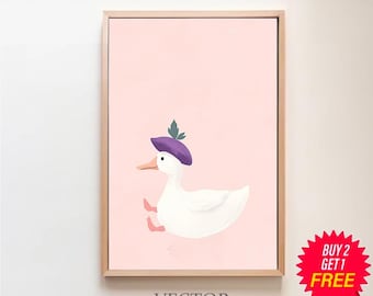 Silly Goose Wall Art, Cute Goose Poster, Girl Nursery Decor, Farm Animal Printable, Geese and Flowers, Children's Room Print, Goose Theme