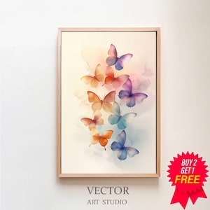 Pastel Butterfly Painting | Insect Art Print | Girly Tween Wall Decor | Colorful Animal Watercolor | Digital Download | Kid&#39;s Room Printable