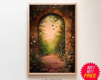 Fantasy Enchanted Fairy Forest Paradise Jungle Art Painting, Fairy Tale Botanical Woodland Spring Wall Art Printable, Cottagecore Decor