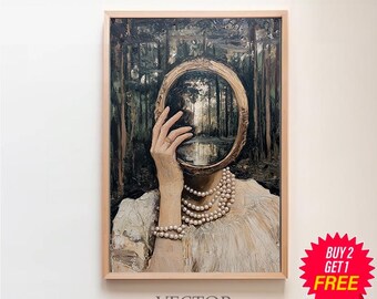 Spiegel Hexe Wand Kunst viktorianischer Kunst Poster Druck, dunkel Gothic Ölgemälde, sofortiger Download druckbare Dark Academia Goth, witchy Dekor