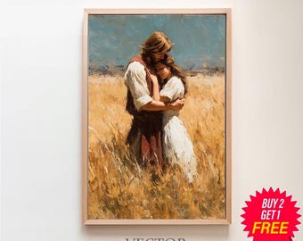Jesus Heals a Woman Art | Bible Verse Wall Art | Jesus and Woman Christian Painting Digital Download