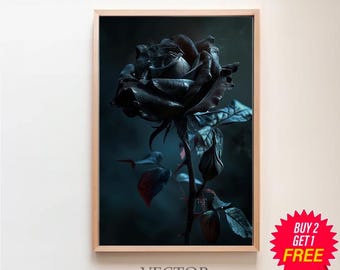 Stampa artistica Black Rose, poster vintage, stampa artistica, gotico vittoriano, Dark Academia