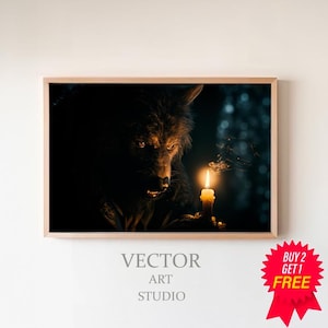 Werewolf With Candle, Art Poster Print, Dark Academia, Werewolf Print, Monster Print, Halloween Decor