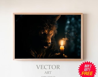Werewolf With Candle, Art Poster Print, Dark Academia, Werewolf Print, Monster Print, Halloween Decor