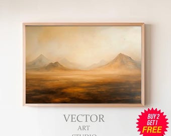 Mountain Landscape Frame TV Art, Neutral Abstract Tv Art, Rustic Scenery Screensaver, Moody Minimal Oil Painting
