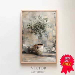 Olive Tree in Vessel Painting, PRINTABLE ART, Muted Toned Art, Digital Download