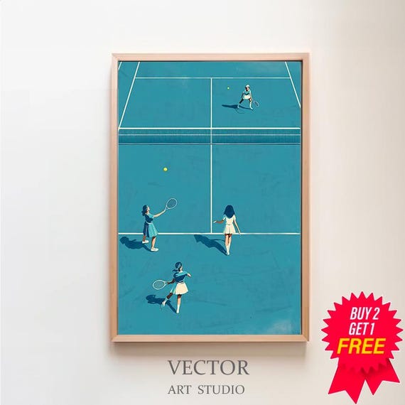 Retro Tennis Art, Tennis Vintage Art, Small People Art  display picture 3