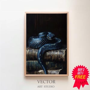 Vintage Gothic Snake Print, Dark Academia Aesthetic Snake Painting, Gothic Witch Decor, Printable Artwork, Serpent Wall Art