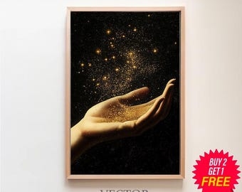 Arte celestial vintage con polvo de estrellas mágico para imprimir, arte de pared de brujas con estrellas cósmicas, impresión mística mágica del espiritismo, academia oscura romántica