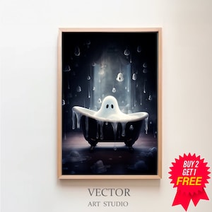 Ghost In The Bath Tub, Bubble Bath Ghost,  Dark Academia, Vintage Poster, Art Poster Print, Haunting Ghost, Halloween Decor