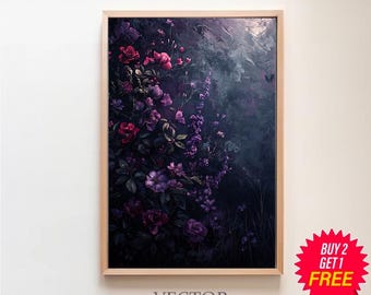 Moody Dark Botanical Floral Rose Flower Art, Dark Cottagecore Gothic Art, Vintage Floral Printable, Dark Academia Romantic Roses Wall Decor