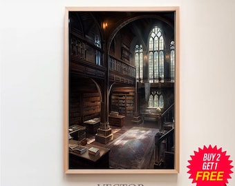 Gothic Library Print, Vintage Poster, Art Poster Print, Dark Academia, Reading Gifts, Gothic Victorian