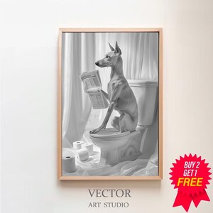 Italian Greyhound Wall Art, Funny Bathroom Decor, Dog in Toilet, Animal in toilet, Petshop Art, Digital Download, Italian Greyhound Dog Gift
