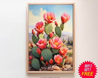 Flower Prickly Pear Cactus Sunset Art Print Watercolor Botanical Desert Wall Art Southwest Western Decor Nature Inspired Sonoran Art