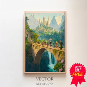 Fantasy Fellowship Digital Art Print, Mystical Elven Landscape Painting, Enchanting Power Rings Illustration, Birthday Gift