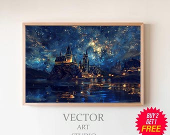 Zauberer inspiriertes Poster, Vintage Zaubererschule, Zaubererwelt, Van Gogh Malerei, Vintage Schloss, druckbare Dekoration, Wandkunst