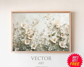 3D Frame Tv Art Wildflowers | Digital Download Samsung Frame Tv Art Textured Flower Field | Neutral Colored Spring Floral Art for Tv