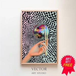 Disco Ball Print | Disco Chopstick Poster, Disco Ball Decor, Trendy Funky Wall Art, Indie Room Decor, Y2K Room Decor, Preppy Wall Art